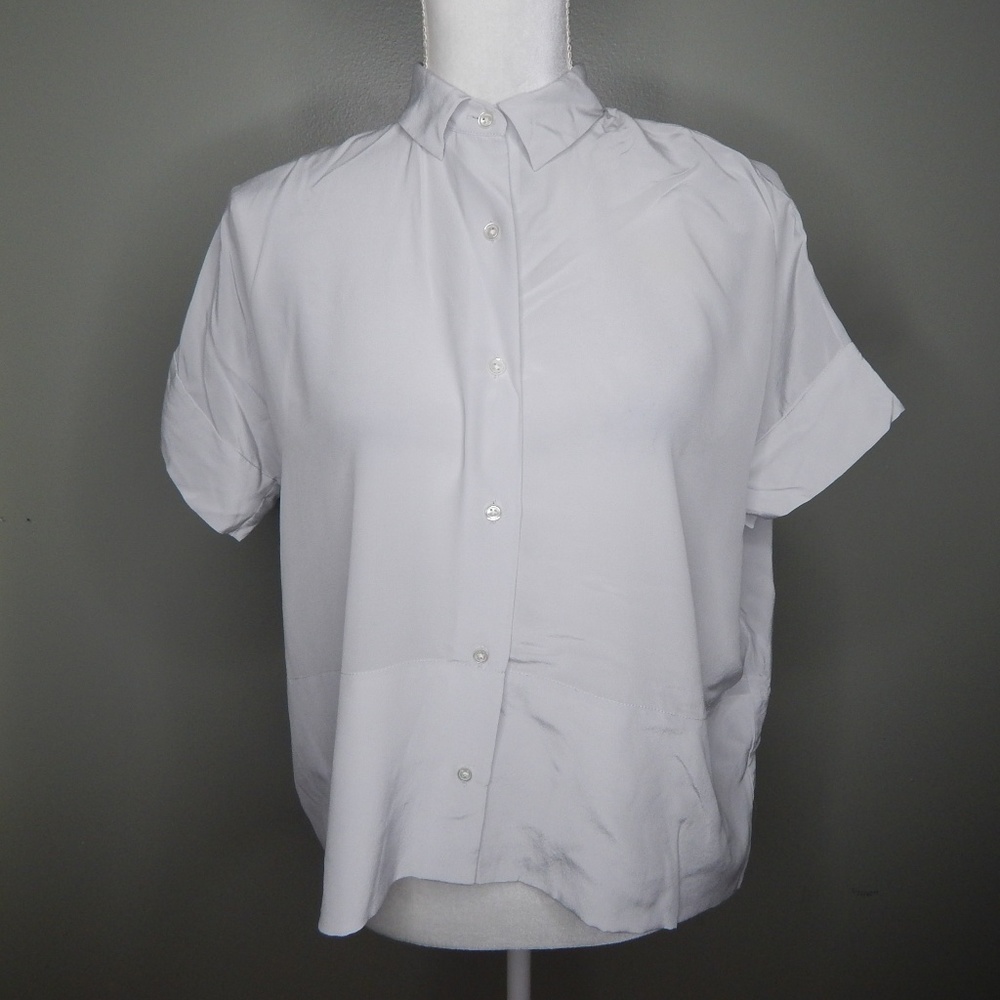 everlane women light gray silk square shirt SZ 00